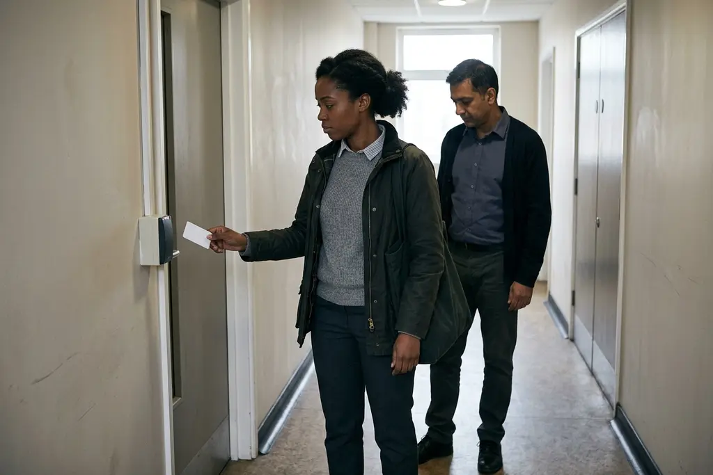 Engineer entering a secure UK facility using a pass reader