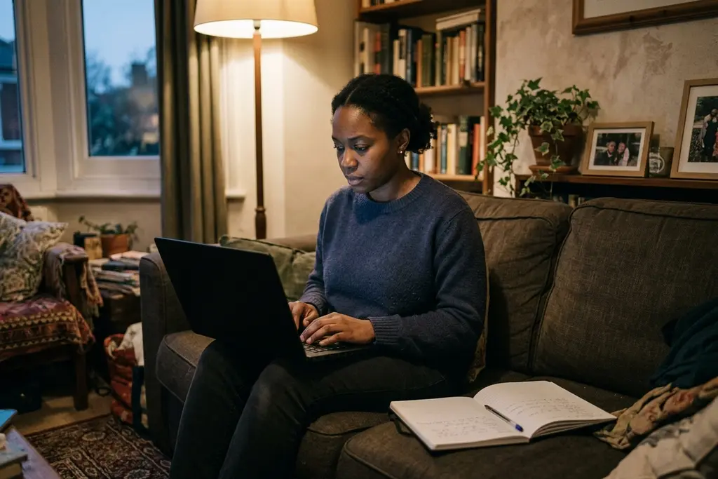 Job seeker setting up email job alerts on a laptop at home
