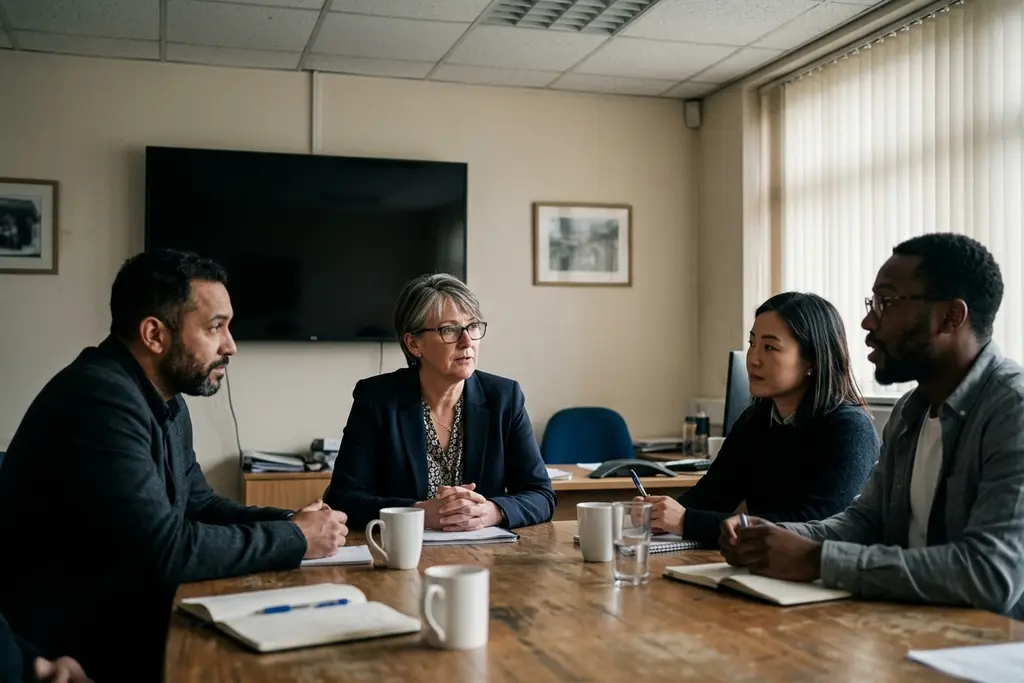 IT director in a senior leadership meeting in a UK boardroom